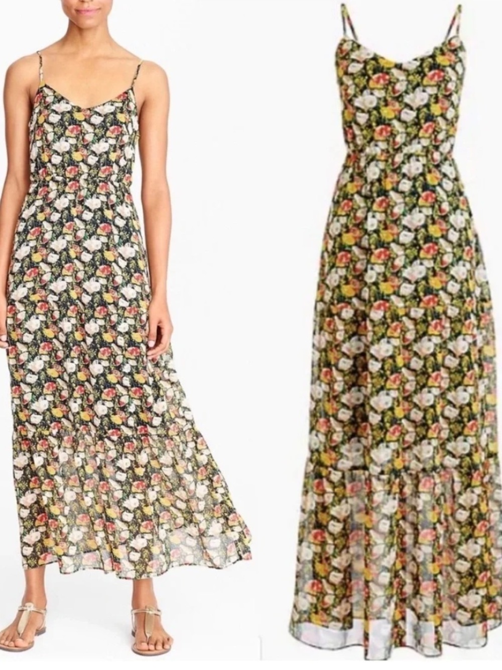 J.Crew Mercantile Floral Chiffon Maxi Tiered Dress in Sweet Pea Print Size 4